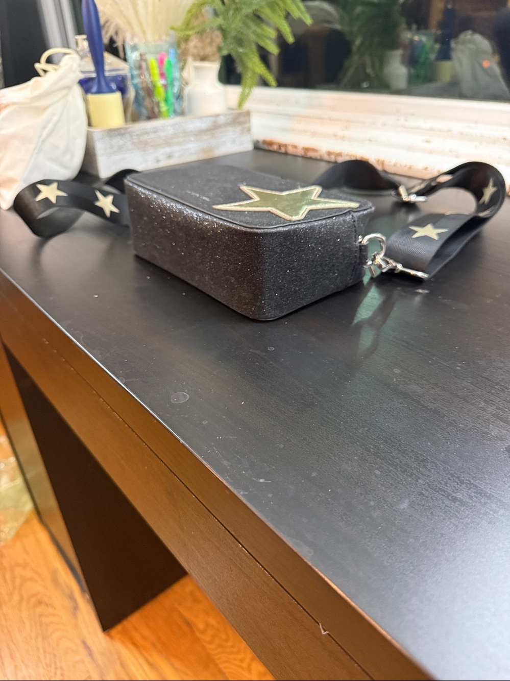 Black Star Crossbody Bag with Patterned Strap - Picture 6 of 12